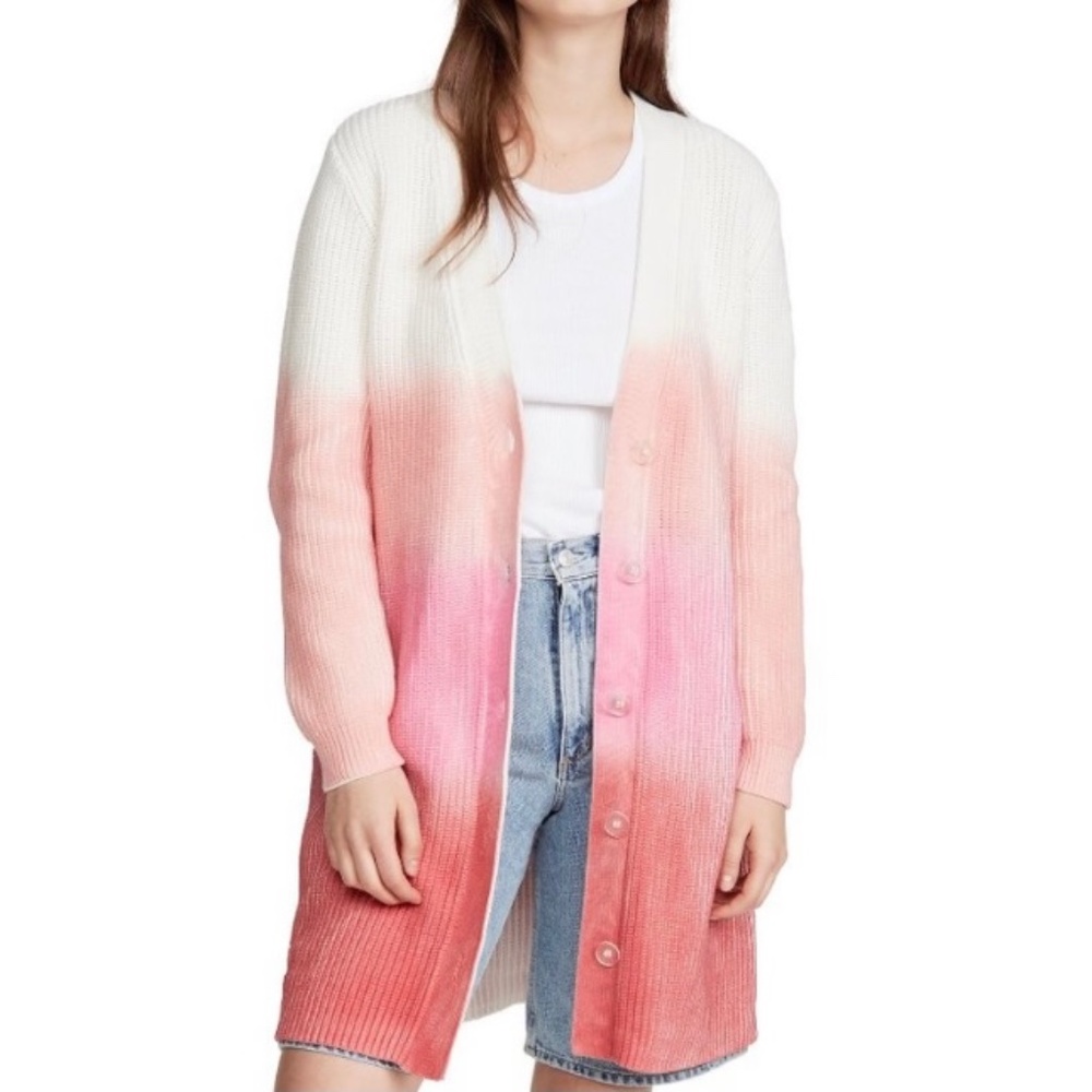 NWOT 525 100% cotton cardigan - white, lavender & peach-orange dip dye/ombre